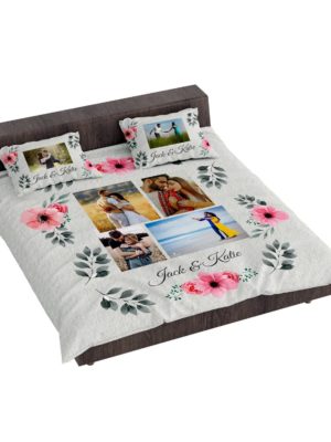 Personalized Photo Collage Floral Double Bed sheet with Pillow Covers