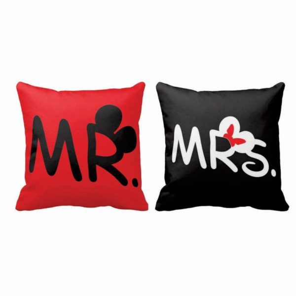 Love Soulmate Mickey Minnie Double Side Printed Cushion Covers–Set of 2 for Couple