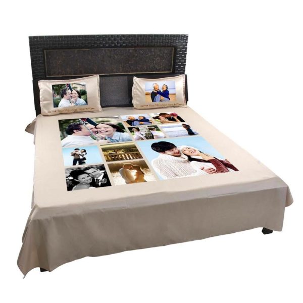 Personalized Photo Collage Floral Double Bed sheet with Pillow Covers