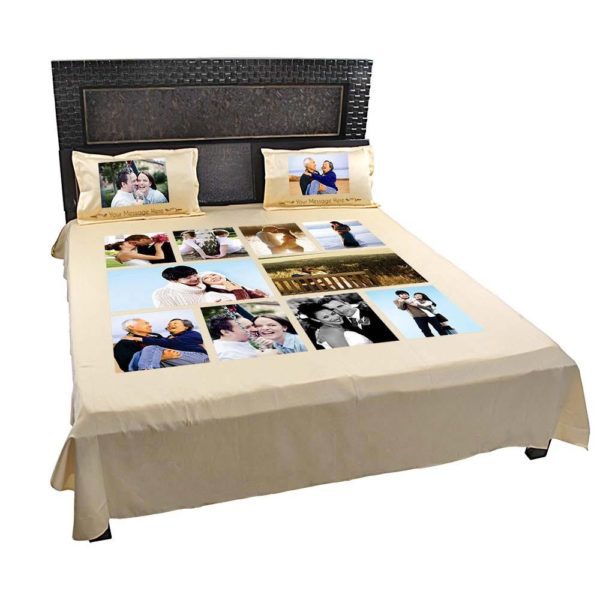 Personalized  Photo Collage Double Bed sheet with Pillow Covers