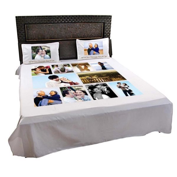 Personalized Photo Collage Floral Double Bed sheet with Pillow Covers