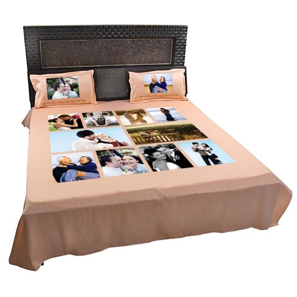 Personalized Photo Collage Floral Double Bed sheet with Pillow Covers