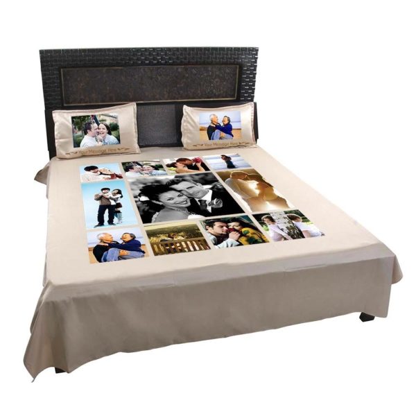 Personalized  Photo Collage Double Bed sheet with Pillow Covers