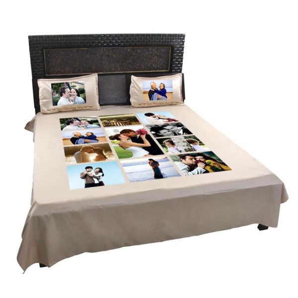 Personalized  Photo Collage Double Bed sheet with Pillow Covers