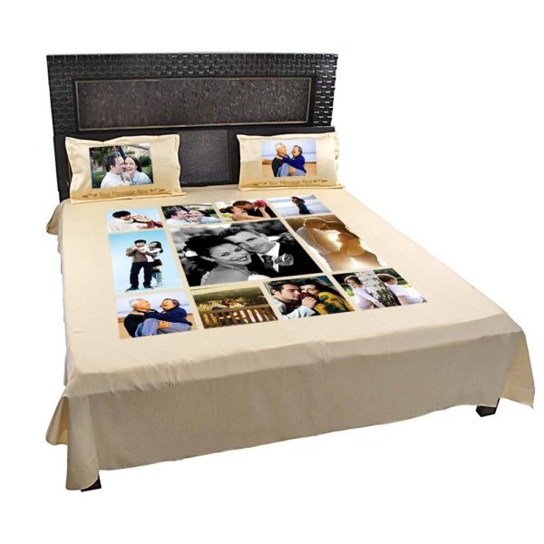 Personalized  Photo Collage Double Bed sheet with Pillow Covers