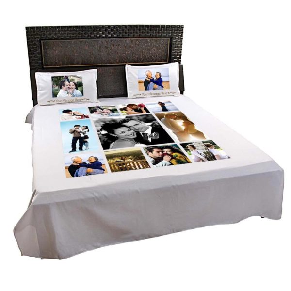 Personalized  Photo Collage Double Bed sheet with Pillow Covers