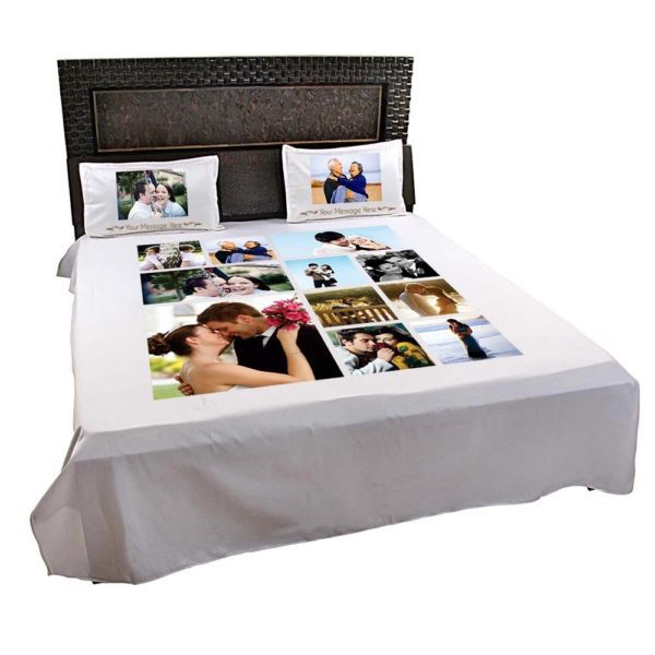 Personalized  Photo Collage Double Bed sheet with Pillow Covers