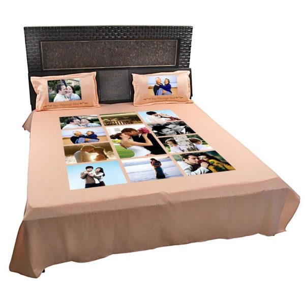 Personalized  Photo Collage Double Bed sheet with Pillow Covers