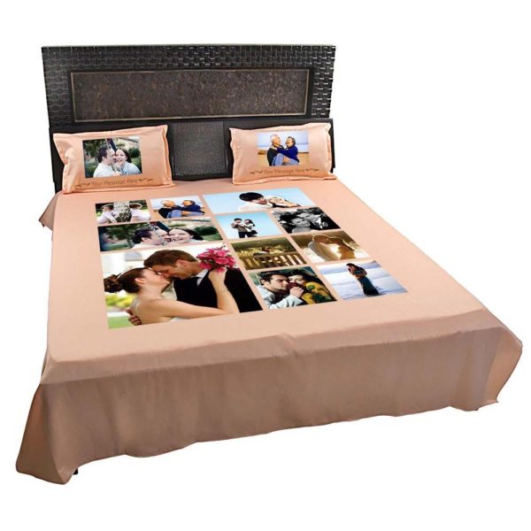 Personalized  Photo Collage Double Bed sheet with Pillow Covers