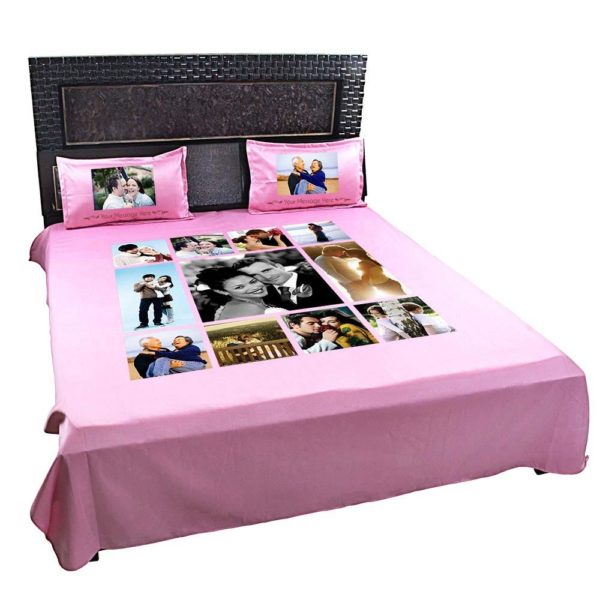 Personalized  Photo Collage Double Bed sheet with Pillow Covers