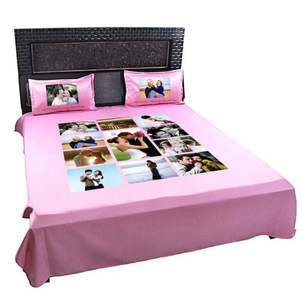 Personalized  Photo Collage Double Bed sheet with Pillow Covers