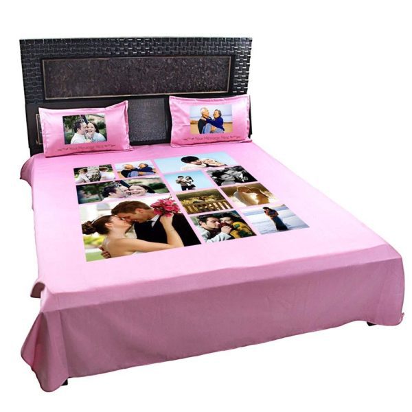 Personalized  Photo Collage Double Bed sheet with Pillow Covers