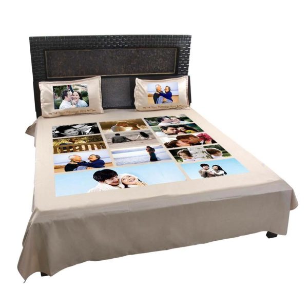 Personalized  Photo Collage Double Bed sheet with Pillow Covers