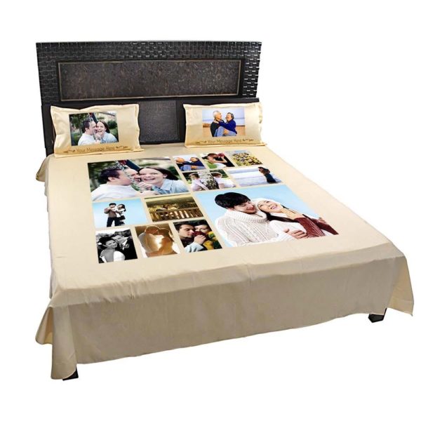 Personalized  Photo Collage Double Bed sheet with Pillow Covers