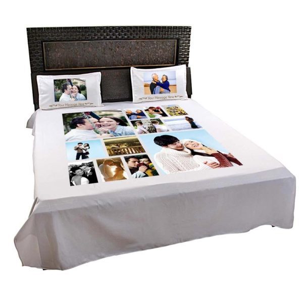 Personalized  Photo Collage Double Bed sheet with Pillow Covers