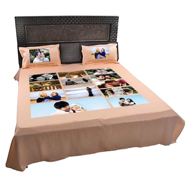 Personalized  Photo Collage Double Bed sheet with Pillow Covers