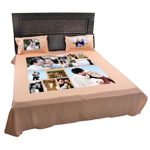 Personalized  Photo Collage Double Bed sheet with Pillow Covers