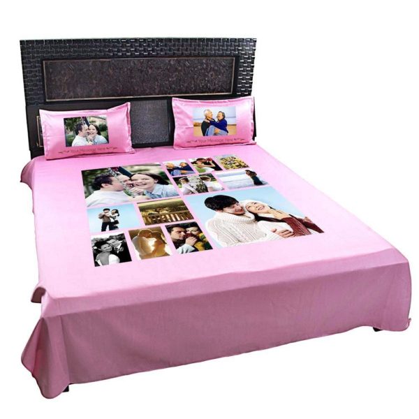 Personalized  Photo Collage Double Bed sheet with Pillow Covers