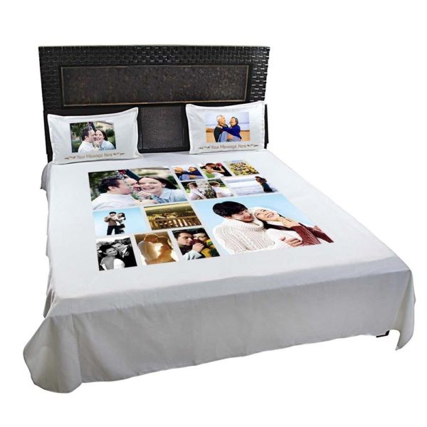 Personalized  Photo Collage Double Bed sheet with Pillow Covers