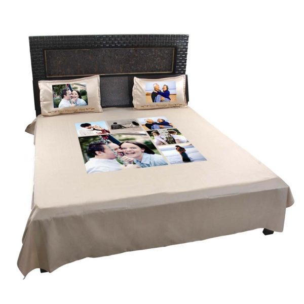 Personalized 6 Photo Collage Double Bed sheet with Pillow Covers