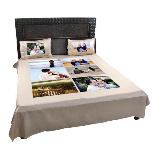 Personalized 6 Photo Collage Double Bed sheet with Pillow Covers