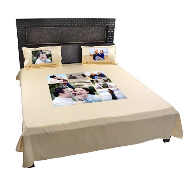 Personalized 6 Photo Collage Double Bed sheet with Pillow Covers