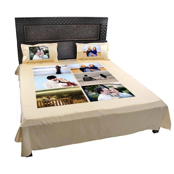 Personalized 6 Photo Collage Double Bed sheet with Pillow Covers