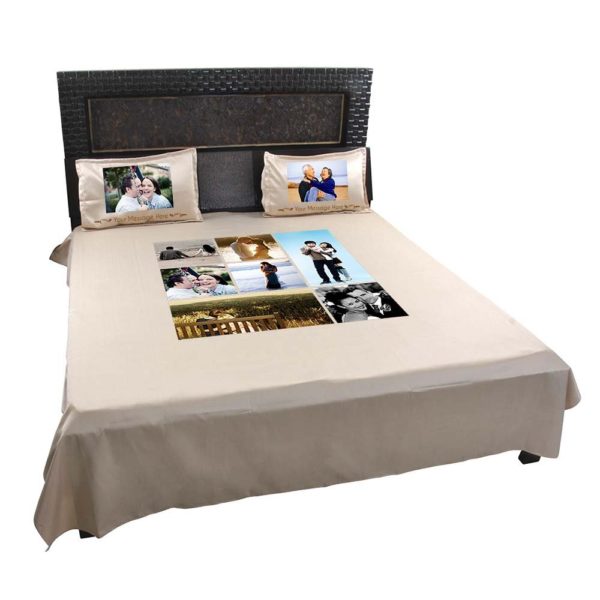 Personalized 7 Photo Collage Double Bed sheet with Pillow Covers