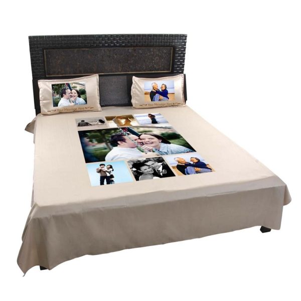 Personalized 7 Photo Collage Double Bed sheet with Pillow Covers