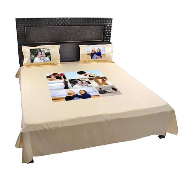 Personalized 7 Photo Collage Double Bed sheet with Pillow Covers