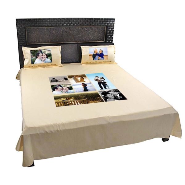 Personalized 7 Photo Collage Double Bed sheet with Pillow Covers