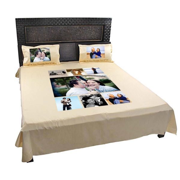 Personalized 7 Photo Collage Double Bed sheet with Pillow Covers