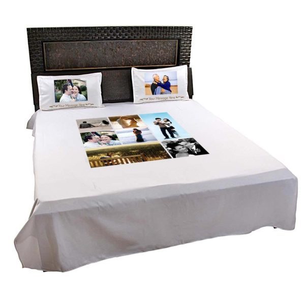 Personalized 7 Photo Collage Double Bed sheet with Pillow Covers