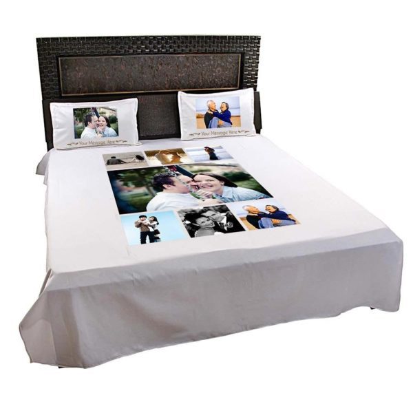 Personalized 7 Photo Collage Double Bed sheet with Pillow Covers