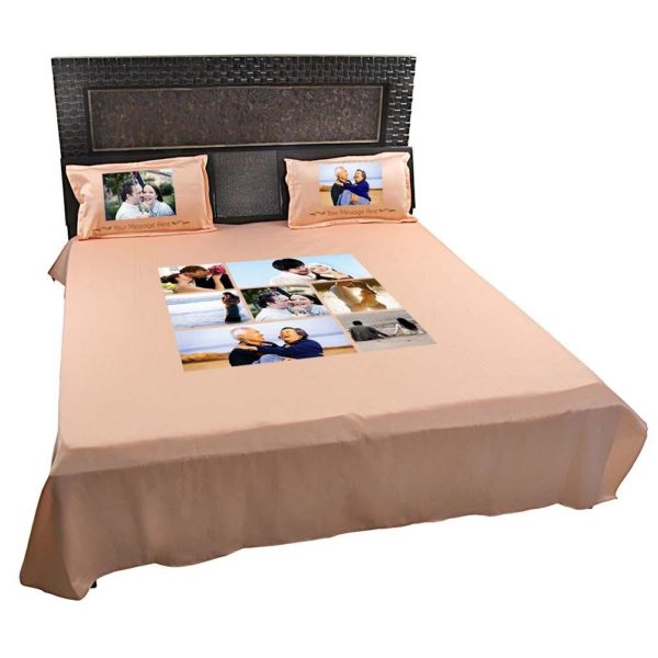 Personalized 7 Photo Collage Double Bed sheet with Pillow Covers