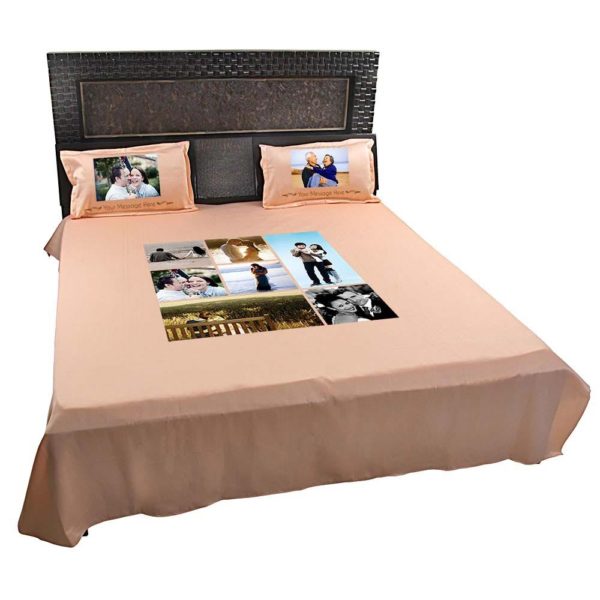 Personalized 7 Photo Collage Double Bed sheet with Pillow Covers