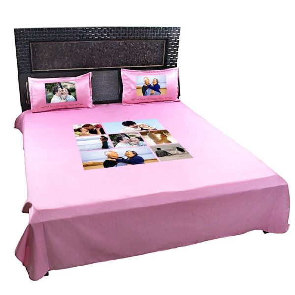 Personalized 7 Photo Collage Double Bed sheet with Pillow Covers