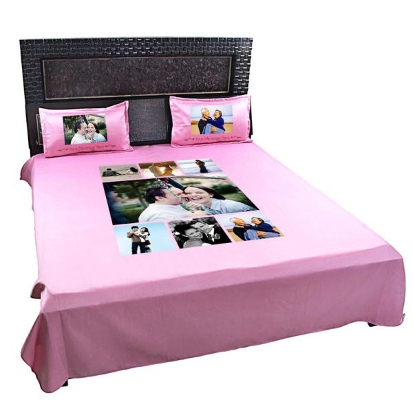 Personalized 7 Photo Collage Double Bed sheet with Pillow Covers