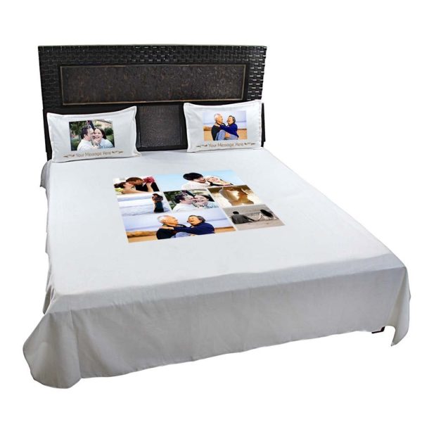 Personalized 7 Photo Collage Double Bed sheet with Pillow Covers