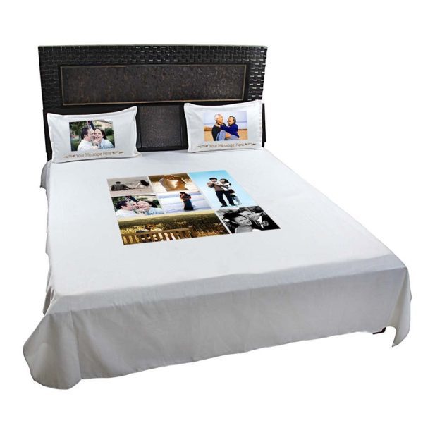 Personalized 7 Photo Collage Double Bed sheet with Pillow Covers