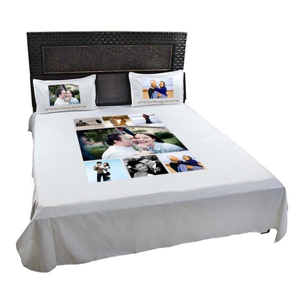 Personalized 7 Photo Collage Double Bed sheet with Pillow Covers