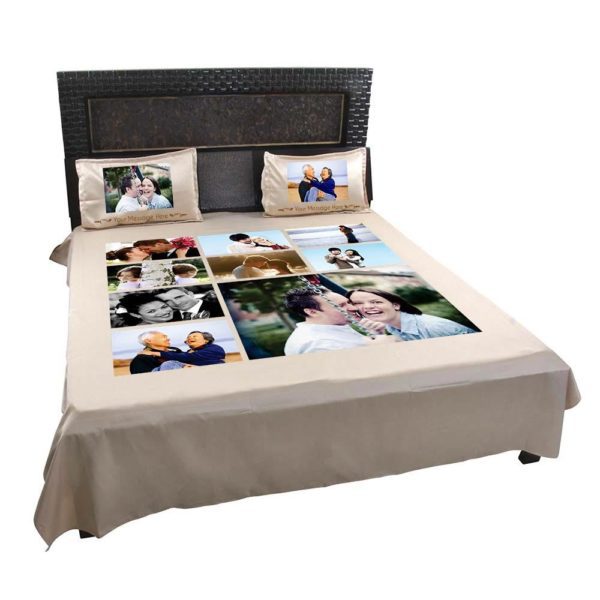 Personalized 8 Photo Collage Double Bedsheet with Pillow Covers