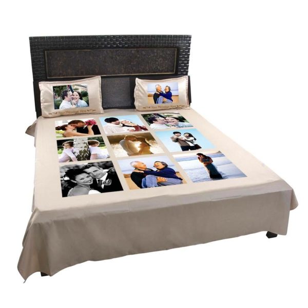 Personalized 8 Photo Collage Double Bedsheet with Pillow Covers