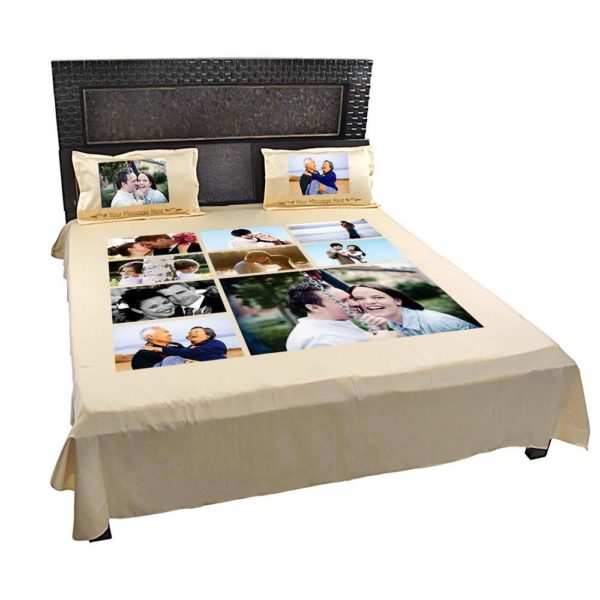 Personalized 8 Photo Collage Double Bedsheet with Pillow Covers