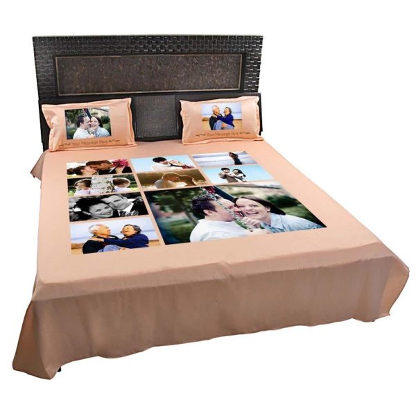 Personalized 8 Photo Collage Double Bedsheet with Pillow Covers