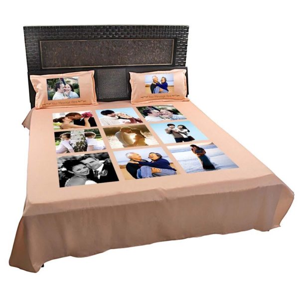 Personalized 8 Photo Collage Double Bedsheet with Pillow Covers