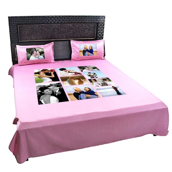 Personalized 8 Photo Collage Double Bedsheet with Pillow Covers