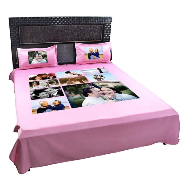 Personalized 8 Photo Collage Double Bedsheet with Pillow Covers