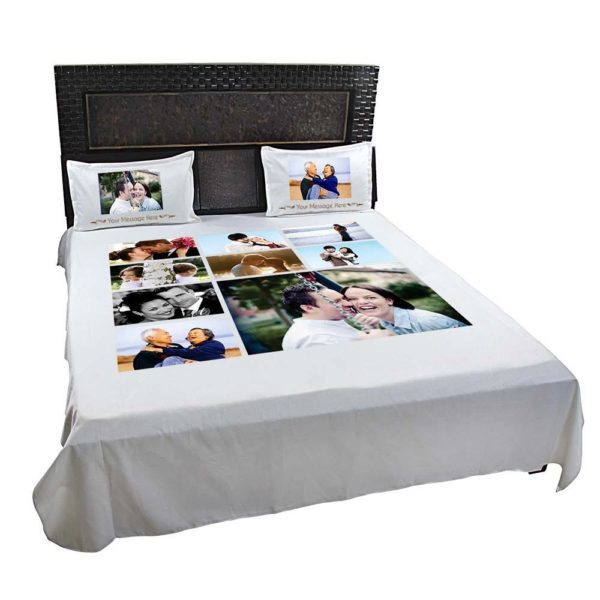 Personalized 8 Photo Collage Double Bedsheet with Pillow Covers