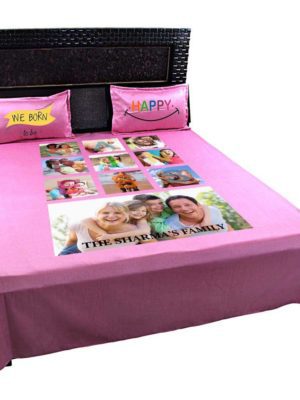 Personalized-Picture-Bedsheet-for-Happy-Family-Pink